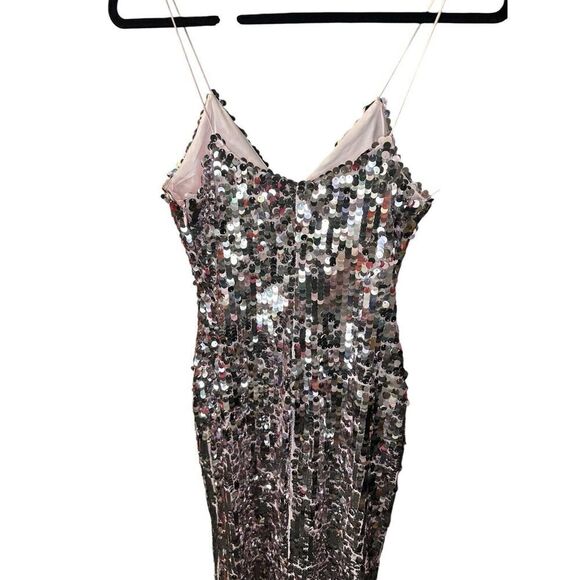 ZARA Dress XS Silver Strappy Sequin Midi Party 9373/567 Prom V-Neck Sparkle - Picture 9 of 16